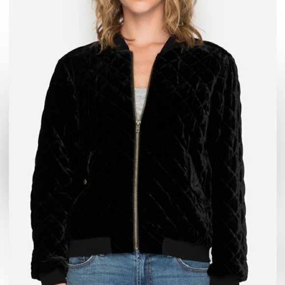 Johnny Was Silk Blend Black Velvet Quilted Bomber Jacket Size Medium - Picture 2 of 10